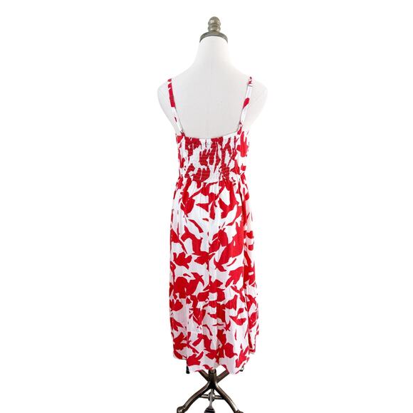 Evereve Coral & White Floral Print Ria Maxi Dress Women's Size Small Square Neck - Picture 6 of 9